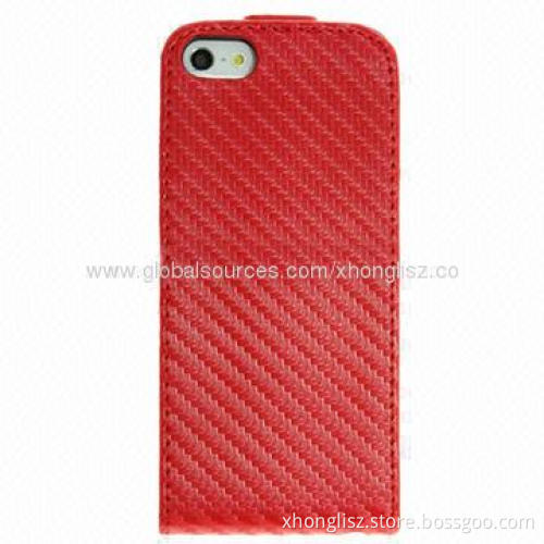 Carbon fiber leather case for iPhone 5/5S, open and close with magnet button